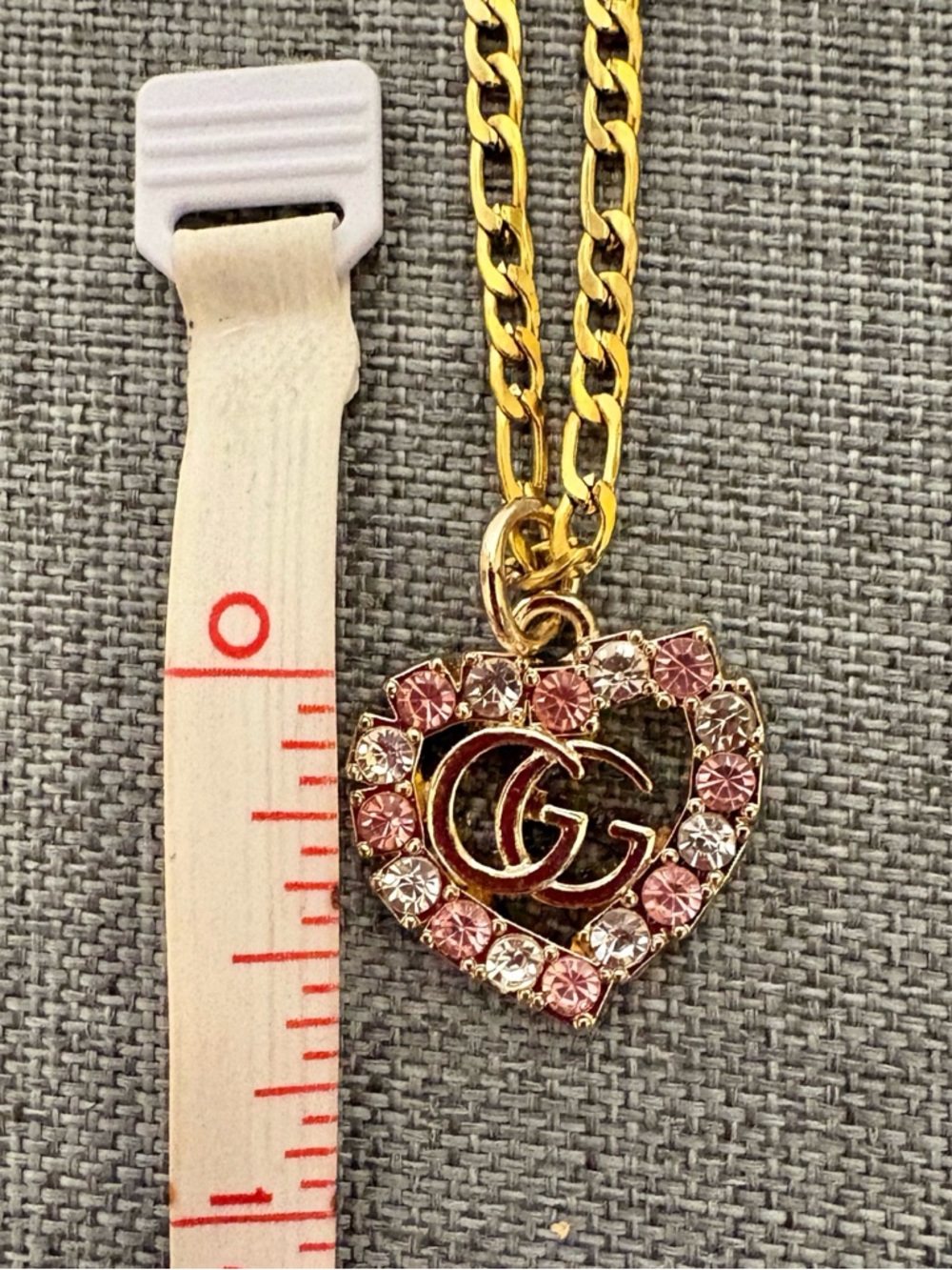 Authentic Gucci Heart charm with pink crystals on 18 karat gold plated 17" chain - Picture 6 of 7